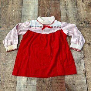 Vintage Health-Tex Baby Dress 2T Red & White Striped Long Sleeve